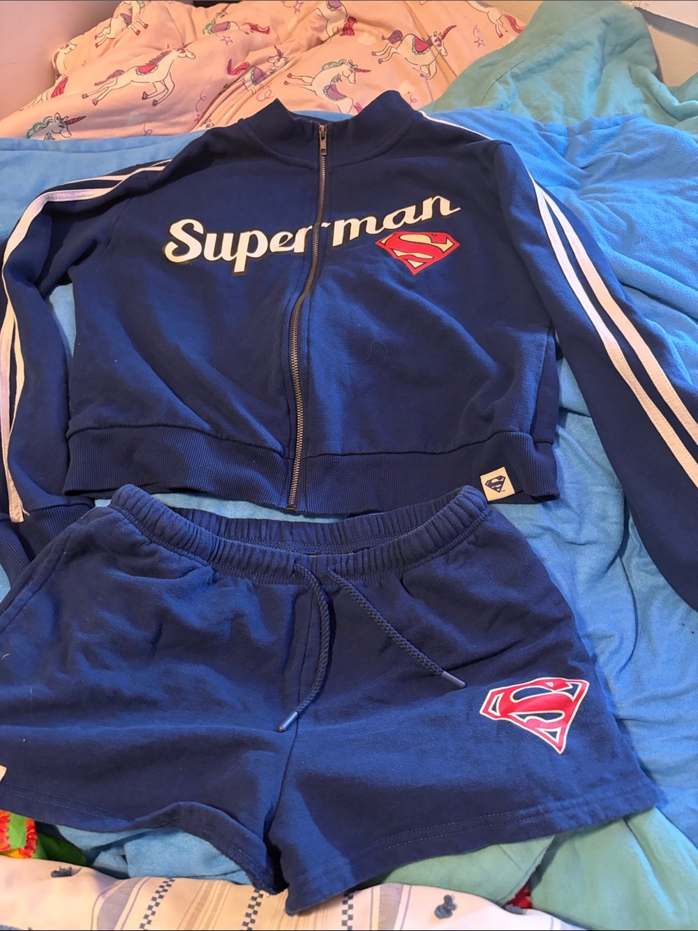 DC Comics Superman Navy Blue Zip Jacket & Shorts Set